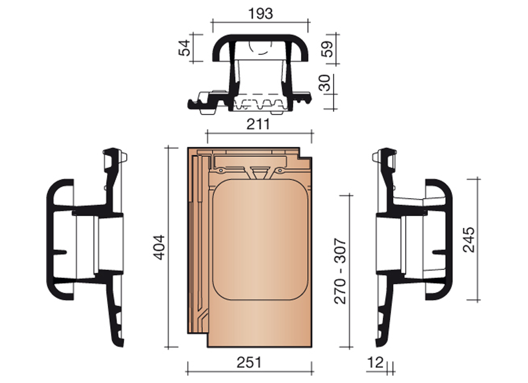 DATURA KIT KOKERPAN Ø100MM MAT ZWART GEGLAZUURD