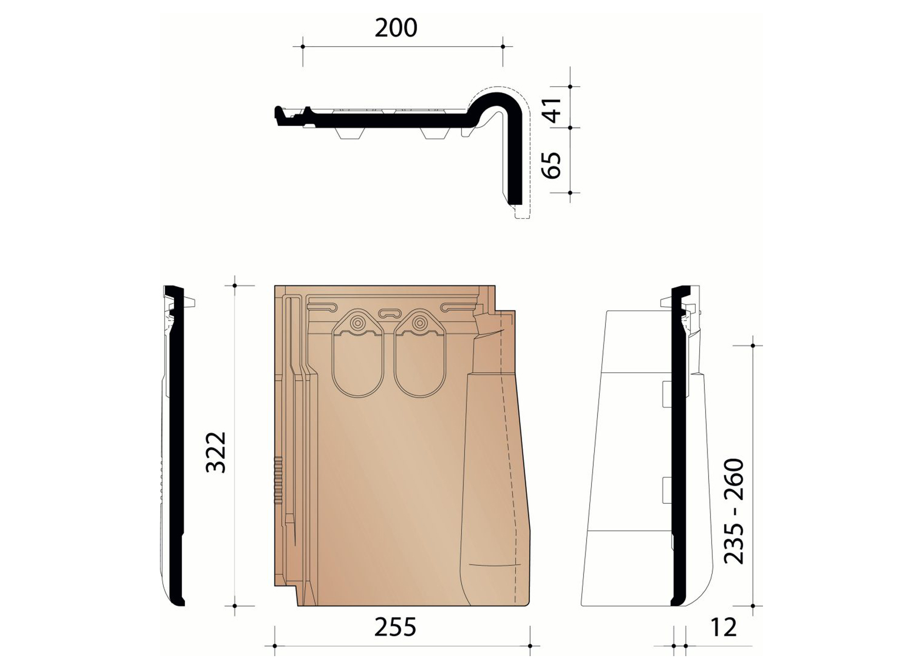 VARIO 18 RECHTERGEVELPAN MAT ZWART