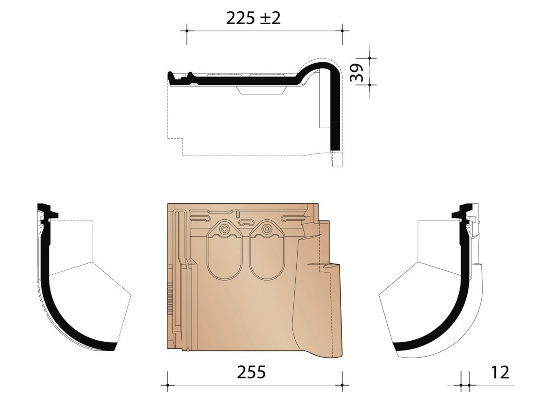 VARIO 18 TUILE MEMBRON DE RIVE DROITE NOIR MAT