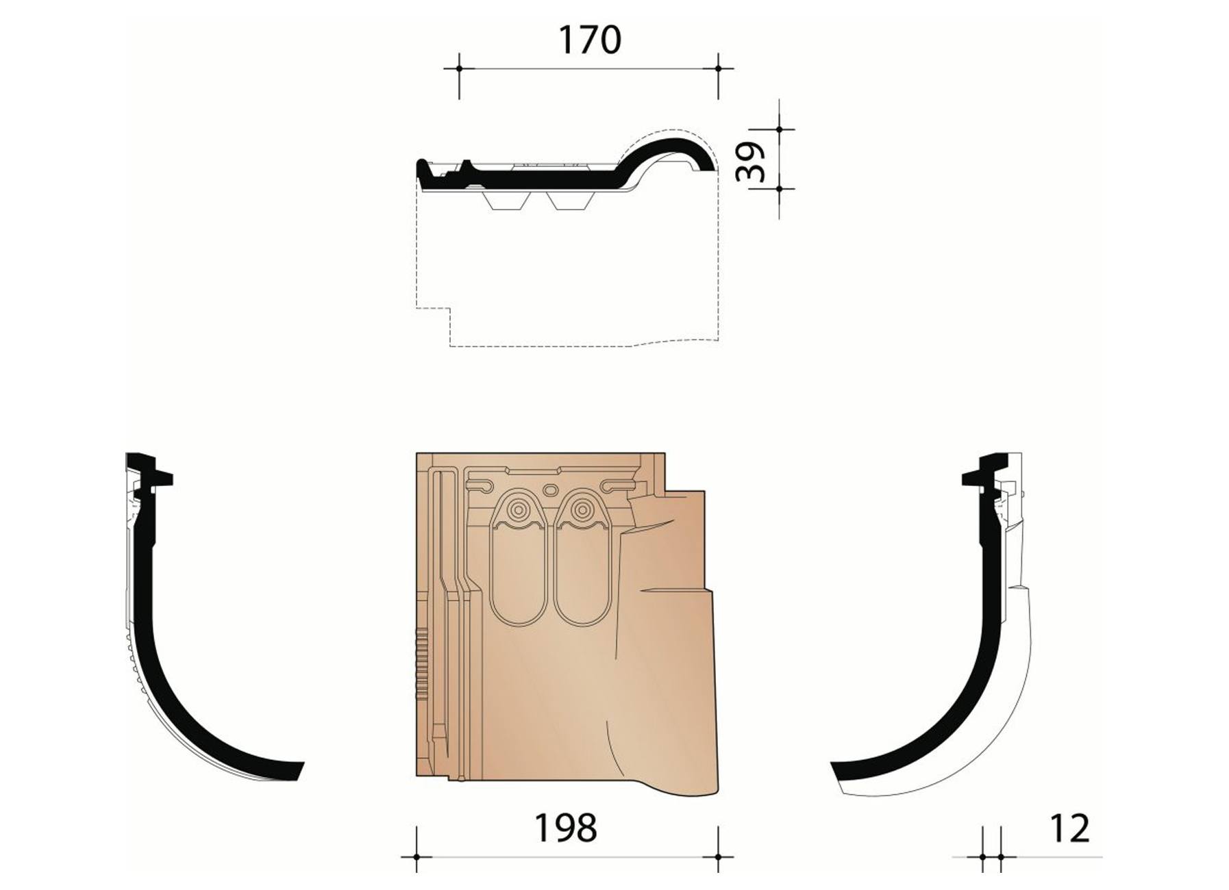 VARIO 18 TUILE MEMBRON TROIS QUART NOIR MAT