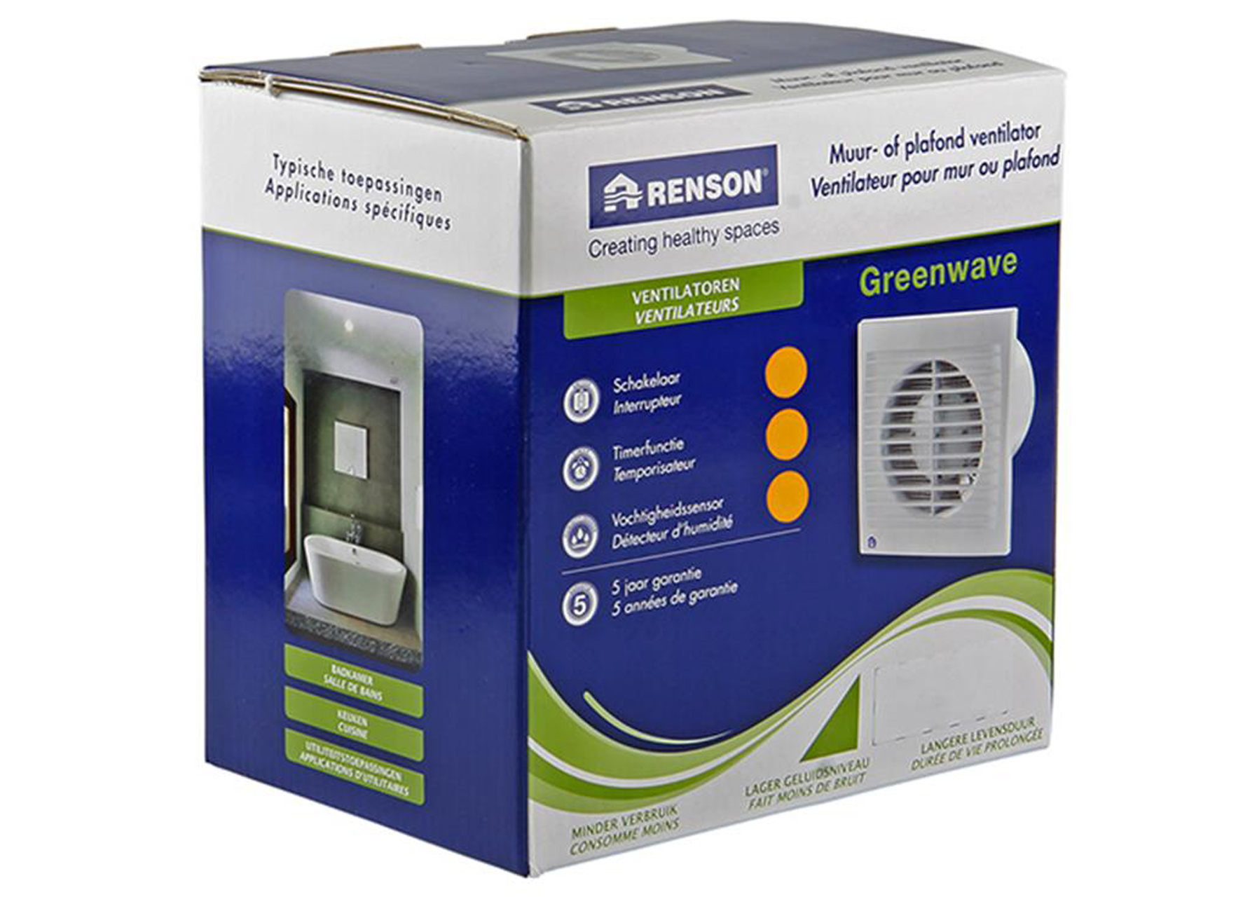 RENSON GREENWAVE VENTILATEUR MECANIQUE TEMPORISATEUR + DETECTEUR D''HUMIDITE 9400