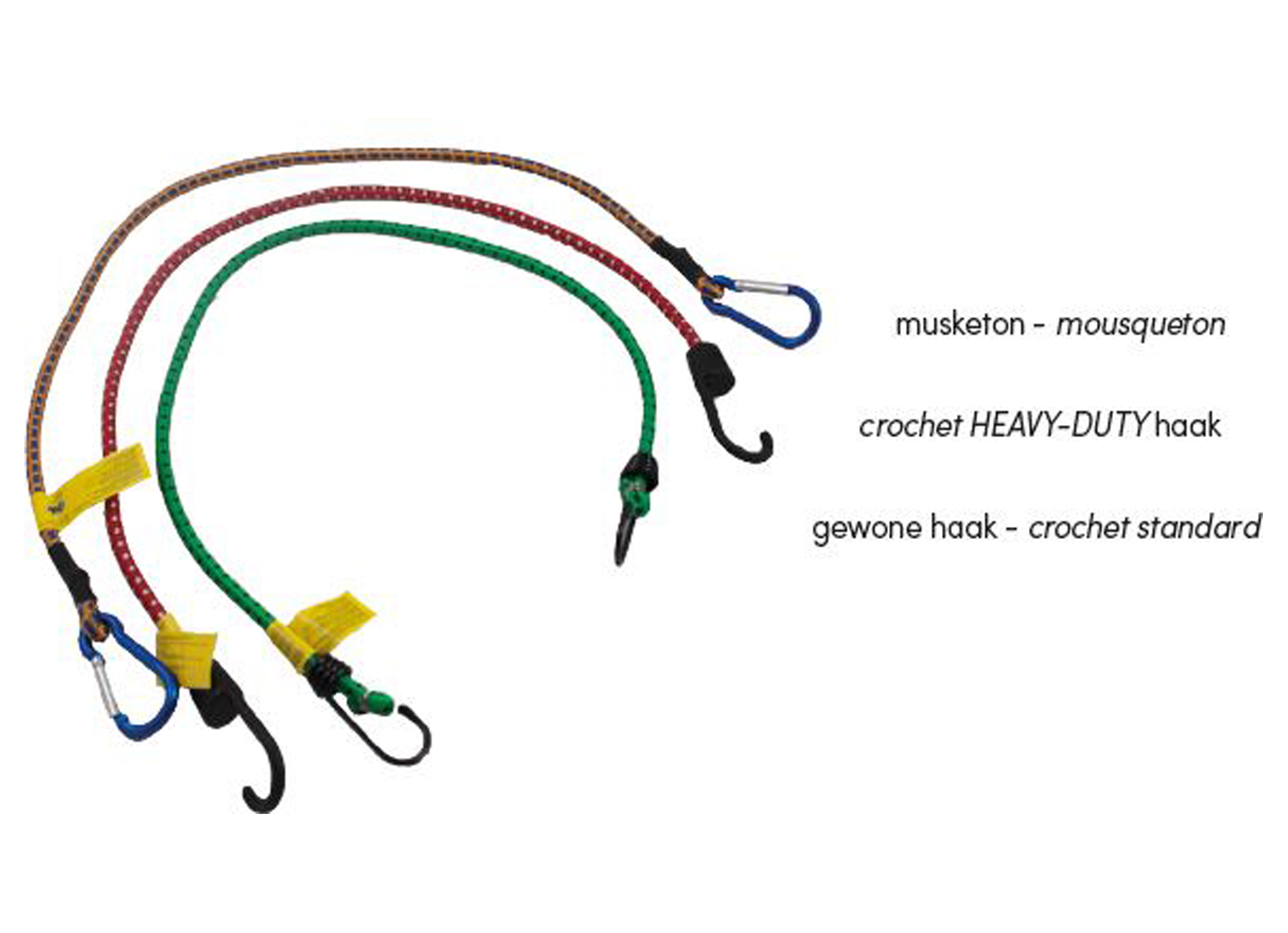 ELASTIEKEN MET VERSCHILLENDE HAKEN (PER 2 STUKS)