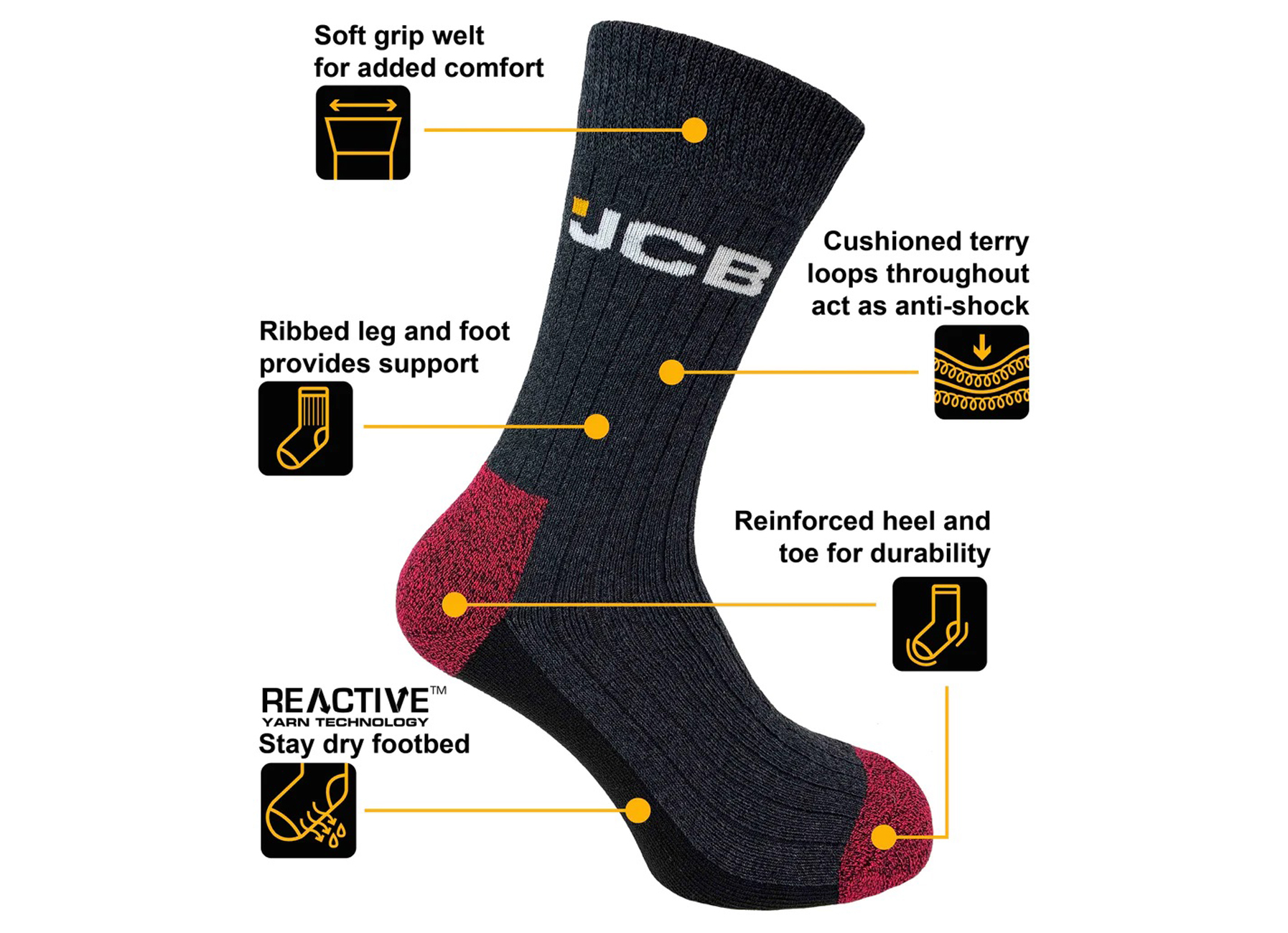 JCB CHAUSSETTES DE BOTTES 3 PAIR - MULTI-COULEUR