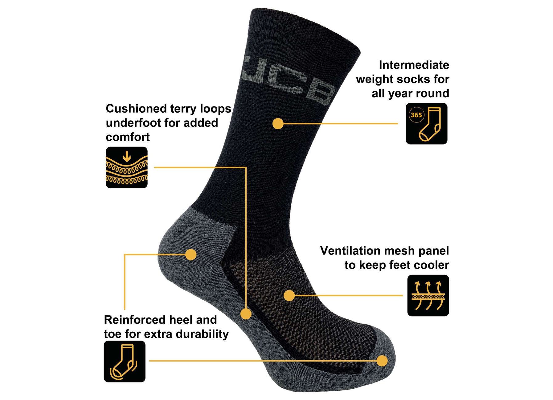 JCB CHAUSSETTES DE TRAVAIL EVERY DAY 3-PACK NOIR/GRIS