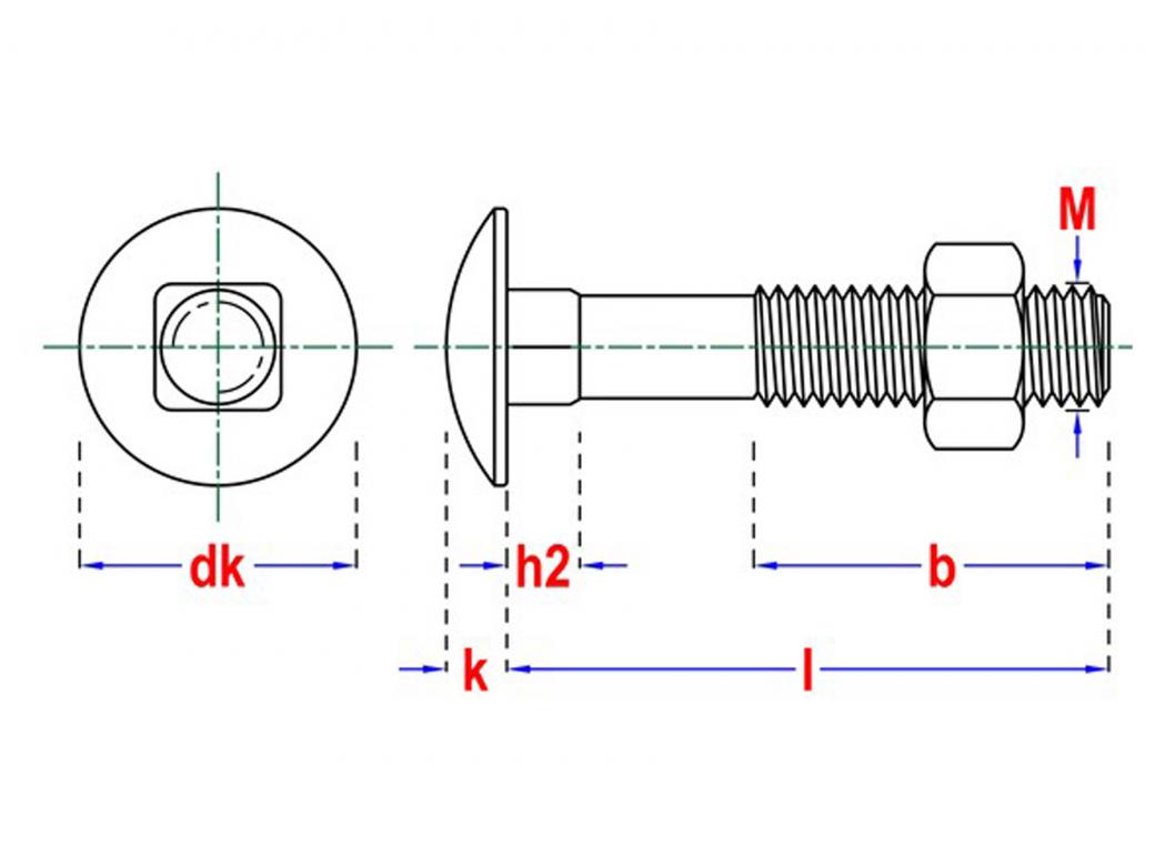 BOULON A BOIS 4.8 DIN 603/555 BLACKTOP - BOITE EN PLASTIQUE