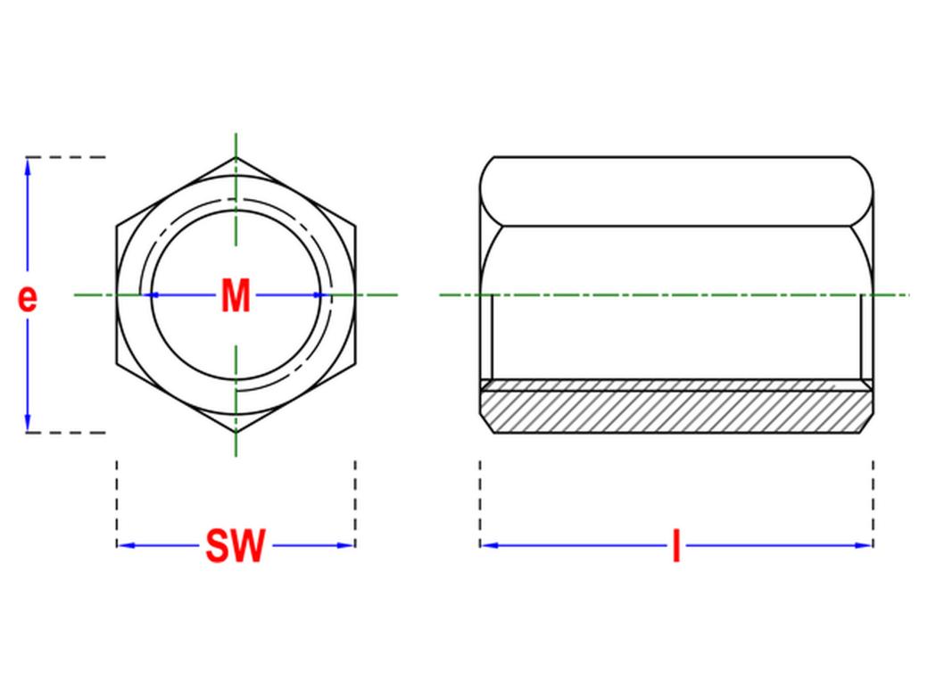 Écrou hexagonal haut DIN 6334 acier zingué