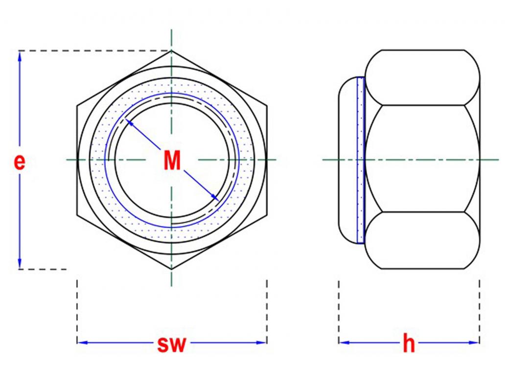 ECROU DE SECURITE HEXAGONAL DIN 985 INOX A4 - BLISTER