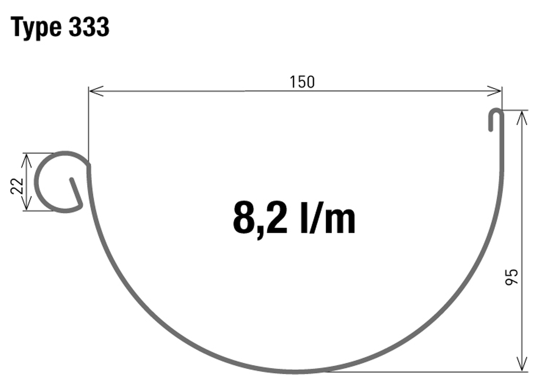 GOUTTIERE DEMI-RONDE TYPE 333 DEV333 ZN NOVA 0,80MM L=5M