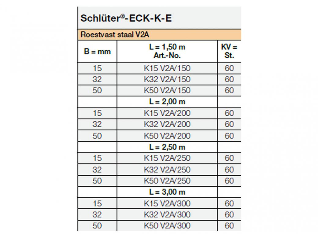 SCHLUTER ECK-K-E 2,0M HOEKPROFIEL OPKLEEFBAAR B=50MM