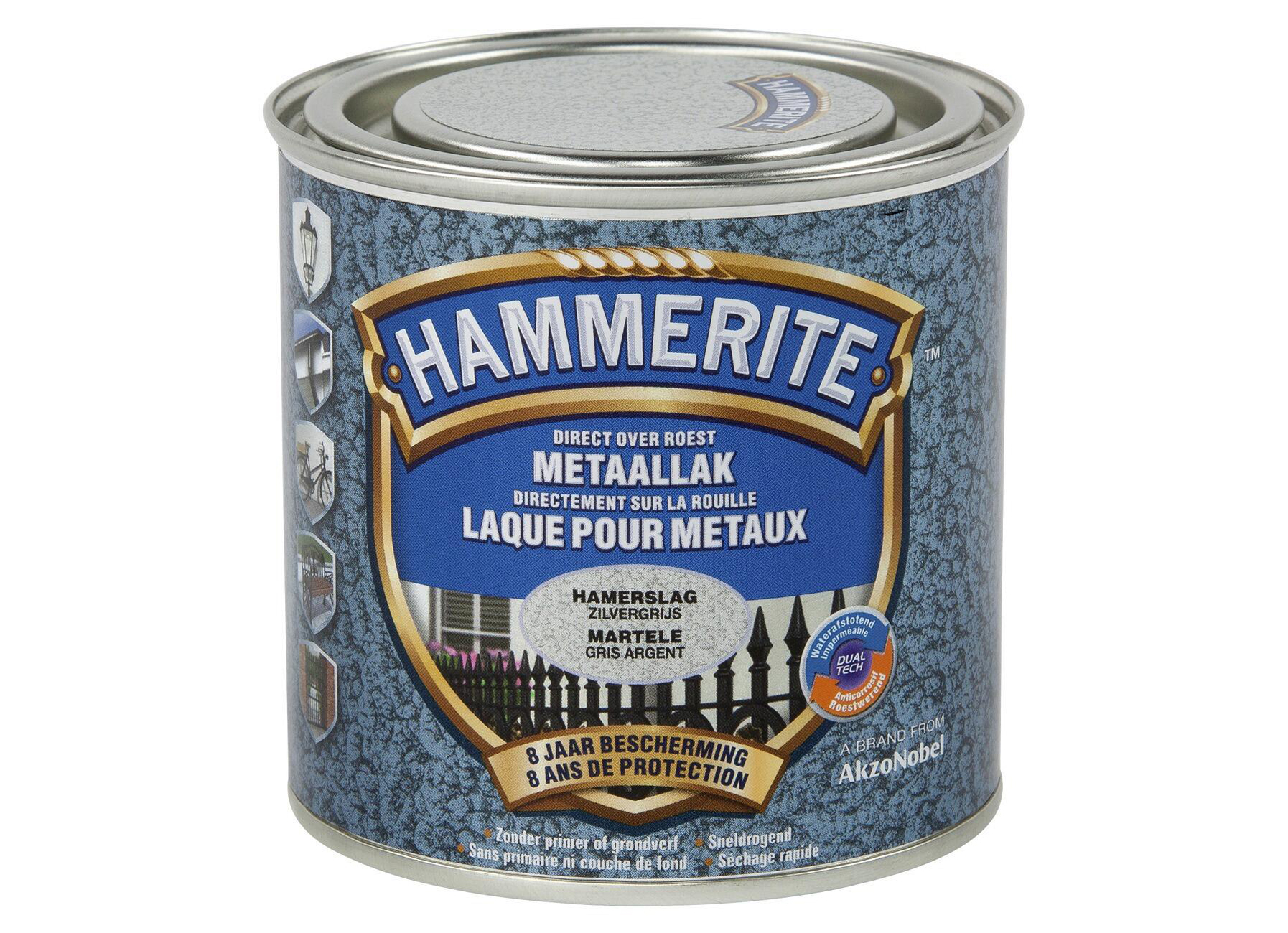 HAMMERITE LAQUE POUR METAUX MARTELEE GRIS ARGENT 250ML