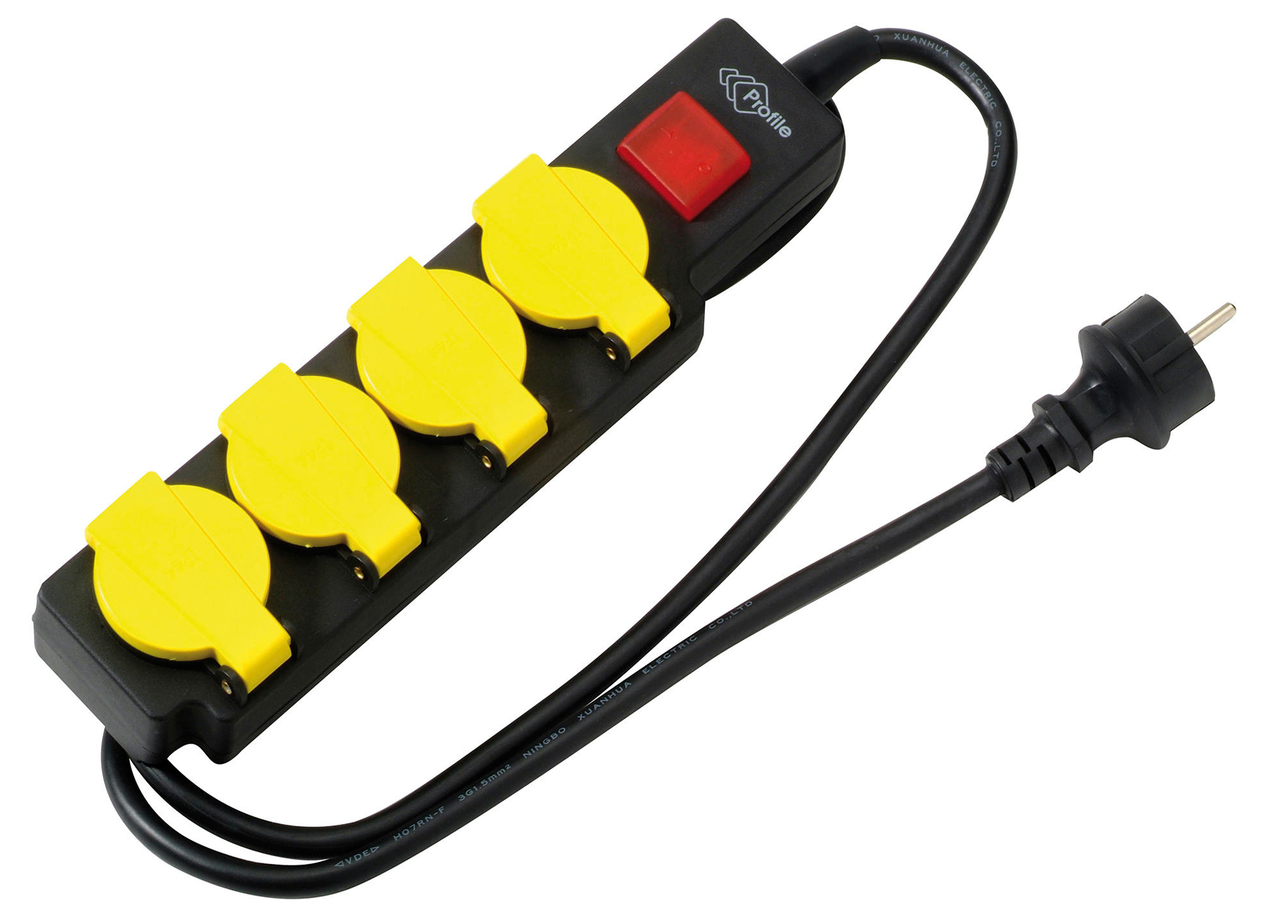 BLOC MULTIPRISE 4X SEMI-ETANCHE + INTERRUPTEUR + CORDON 1.5M NOIR