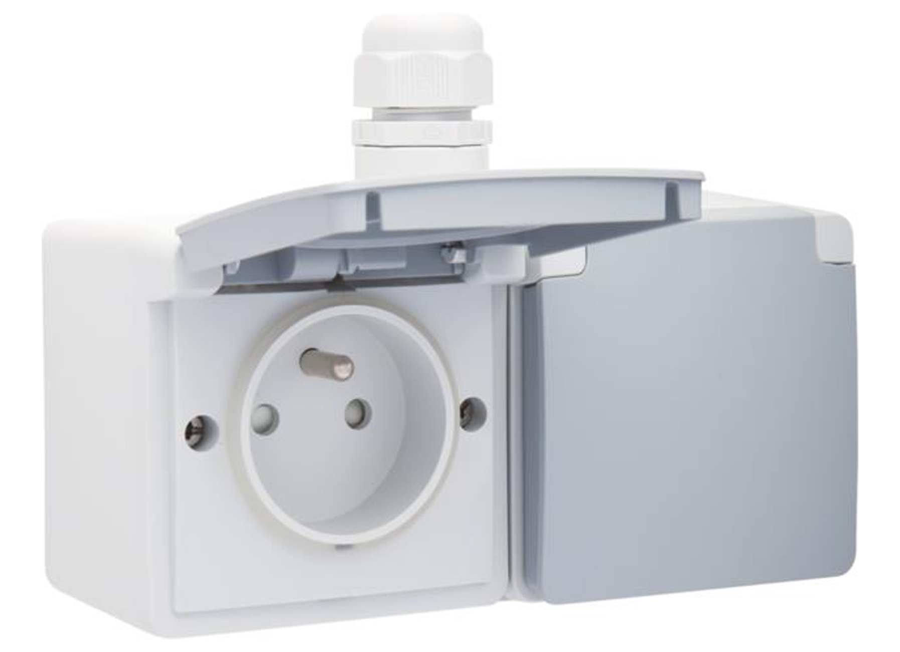 NIKO HYDRO DUBBEL HORIZONTAAL STOPCONTACT 1 INGANG MET PENAARDE GRIJS