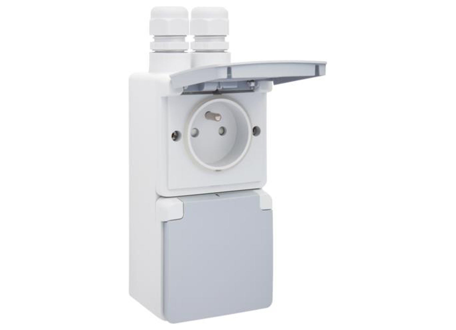 NIKO HYDRO DUBBEL VERTICAAL STOPCONTACT 2 INGANGEN MET PENAARDE GRIJS