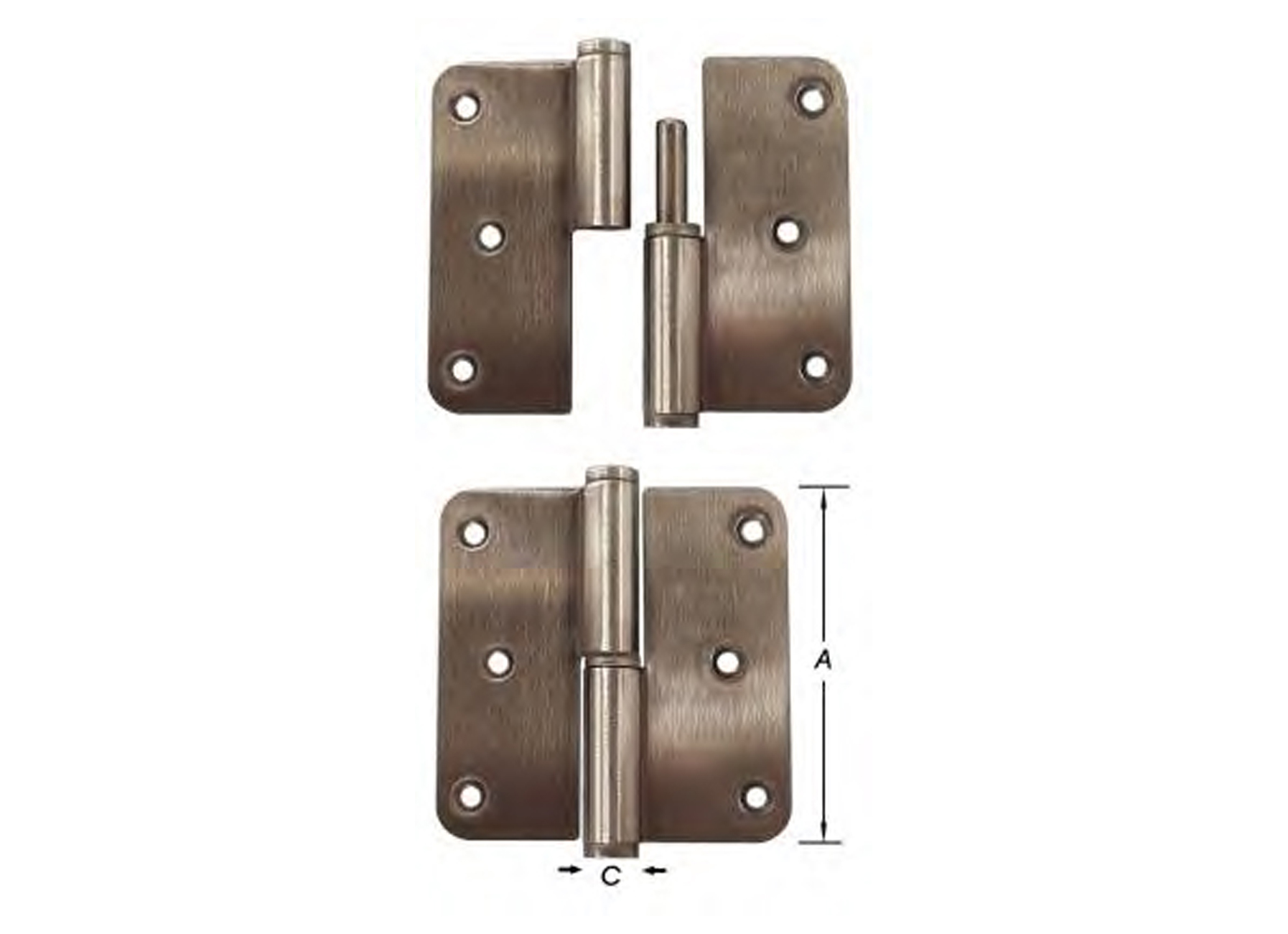 PAUMELLE DE PORTE INOX GAUCHE 80X80MM 3 PIECES COINS ARRONDIS