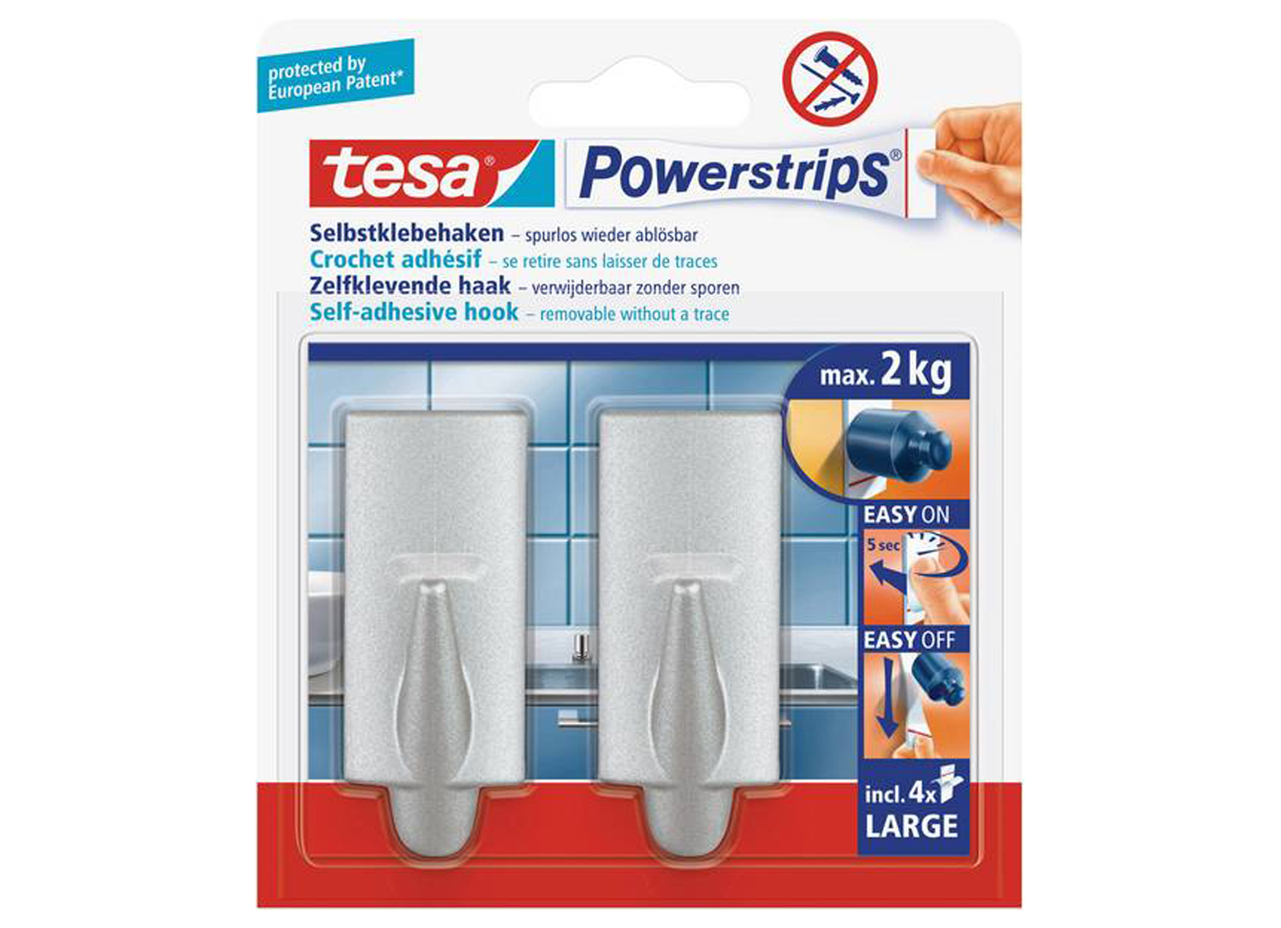 TESA CROCHETS POWERSTRIPS LARGE TREND CHROME