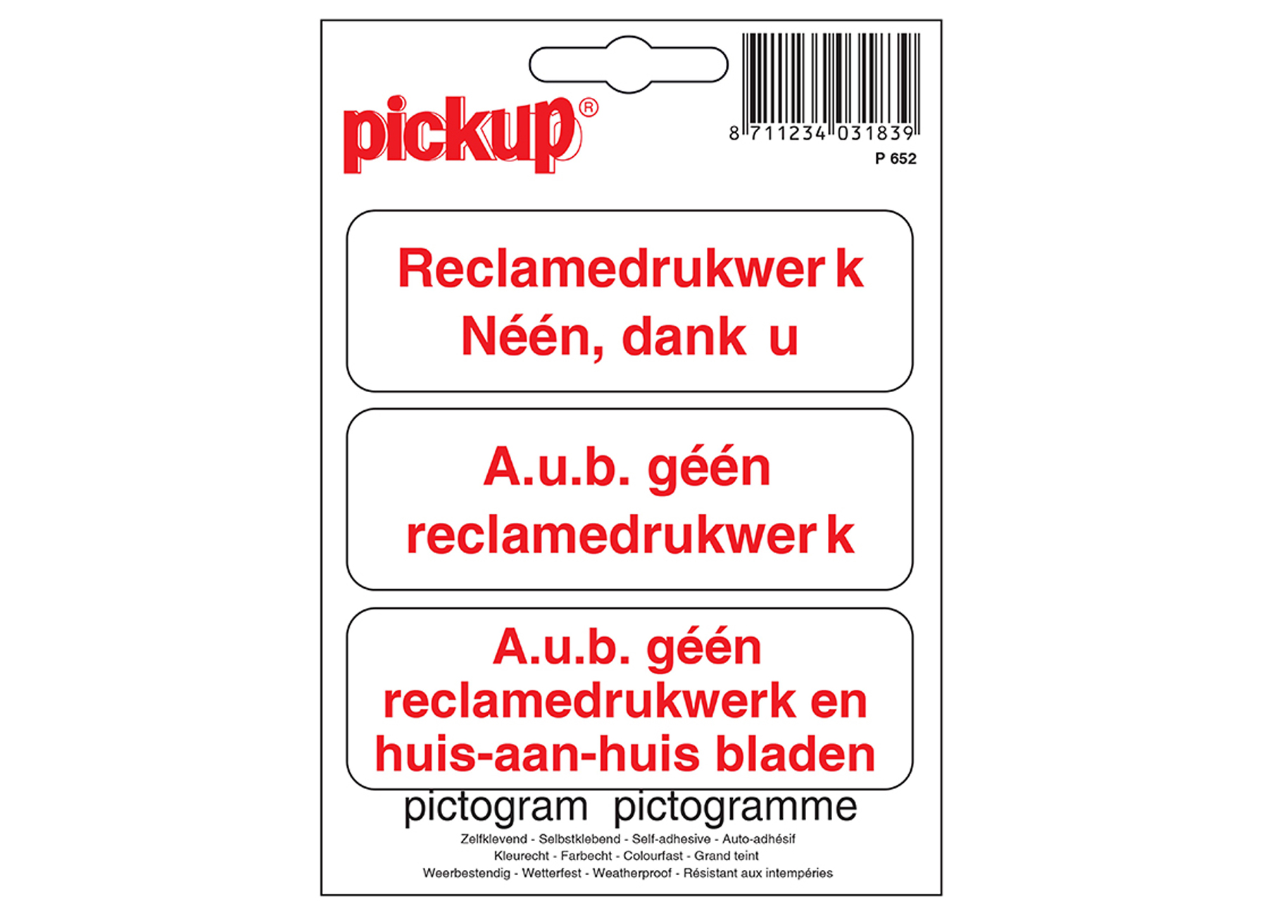 PICTOGRAMME 10X10CM GEEN RECLAME (NL)