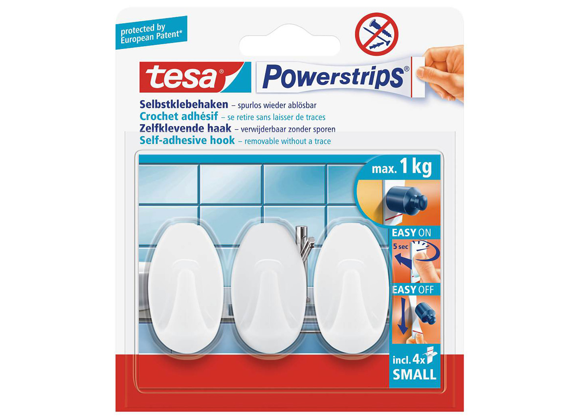 TESA POWERSTRIPS CROCHETS OVALES BLANC SMALL 3 PCS