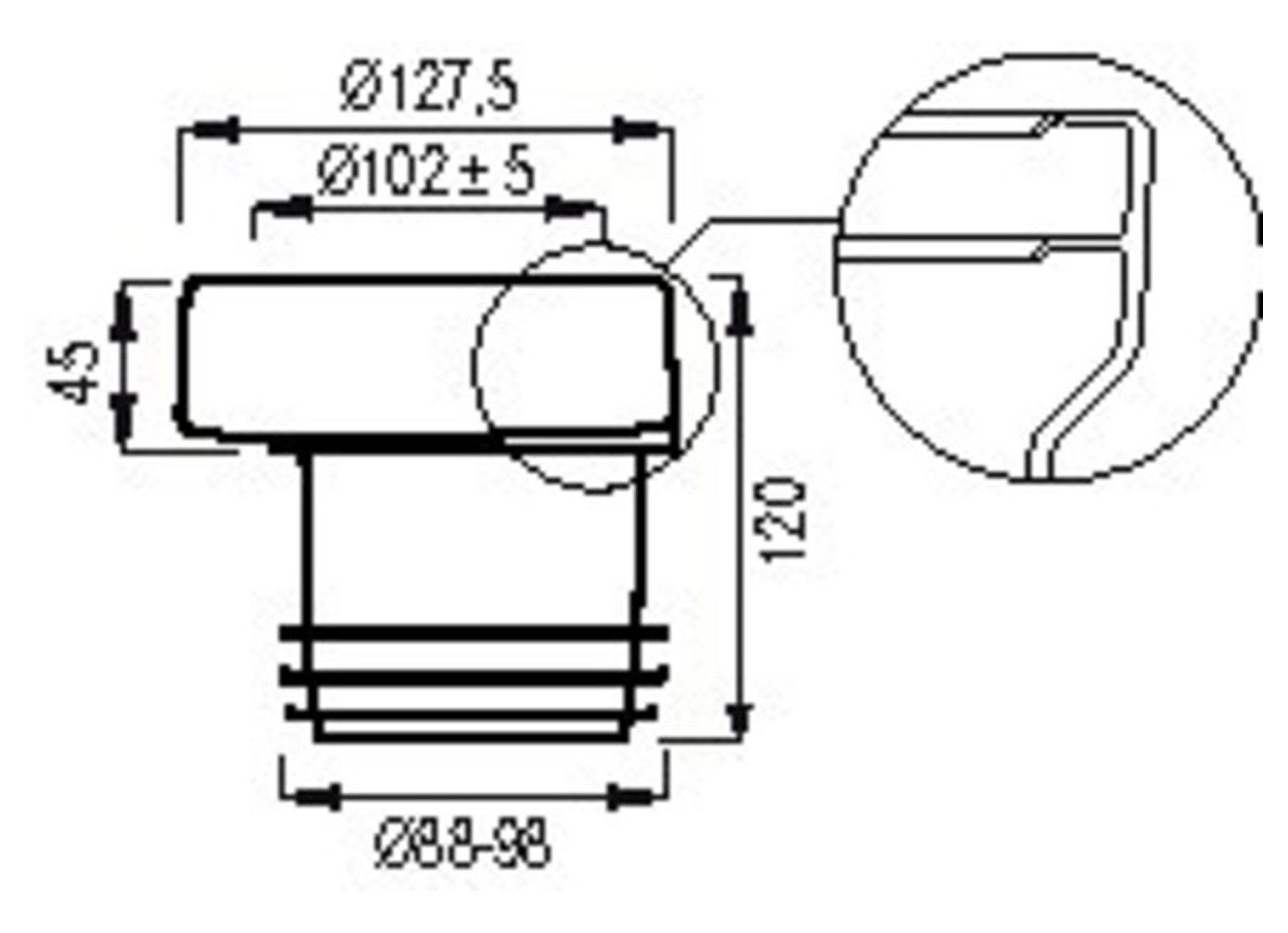 WC MOF EXCENTRISCH RECHT 20MM Ø100MM