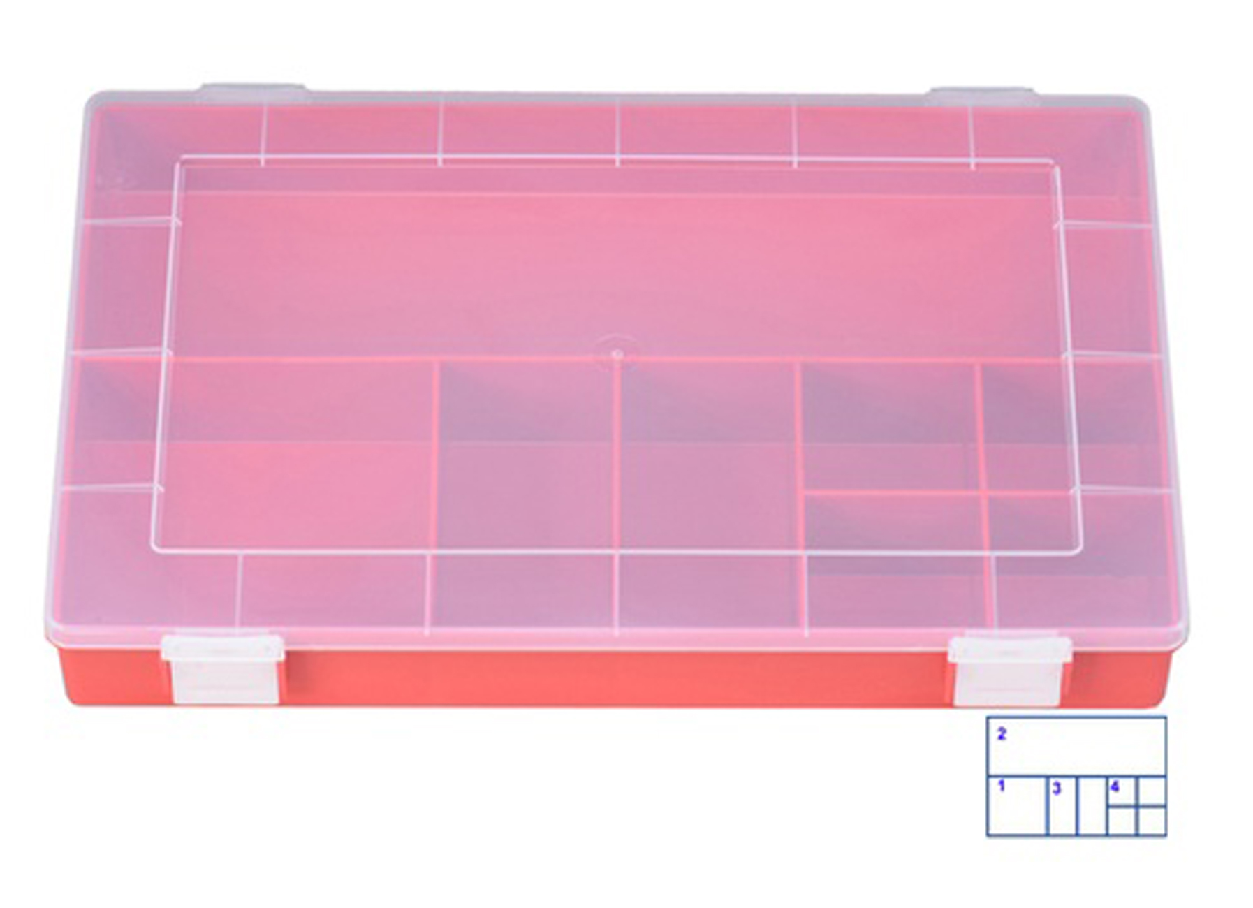 BOITE A ASSORTIMENT EN PP 8 COMPARTIMENTS 225 x 335 x 55MM ROUGE