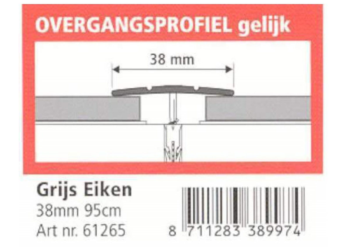 JEWE OVERGANGSPROFIEL GELIJK 38MM GRIJS EIK 95CM