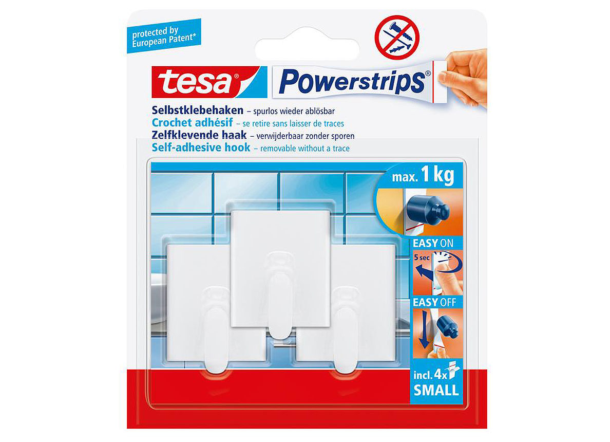 TESA POWERSTRIP CROCHETS SMALL RECTANGULAIRE BLANC