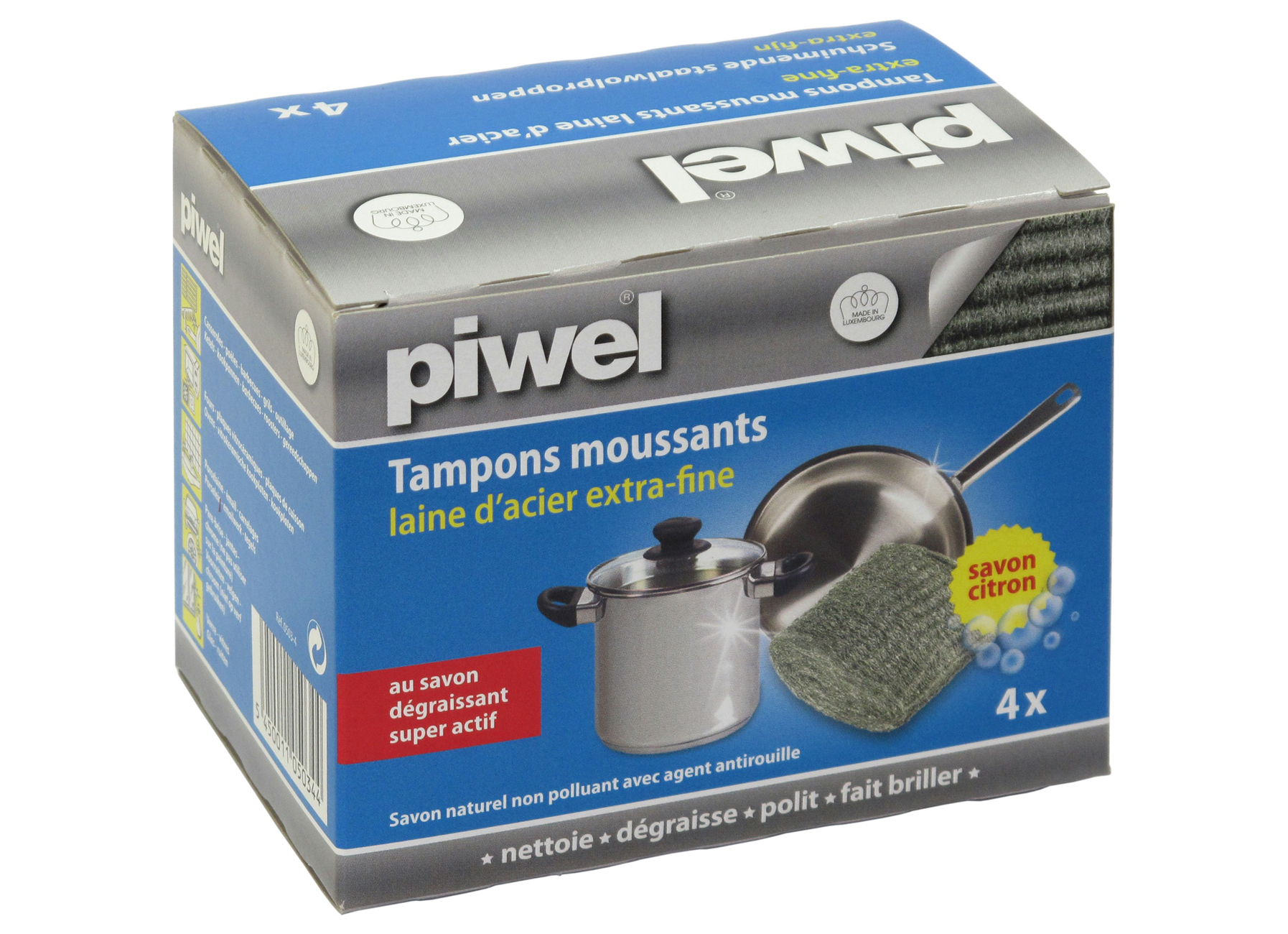 PIWEL STAALWOLPROPPEN EXTRA FIJN - MET ZEEP - 4 STUKS