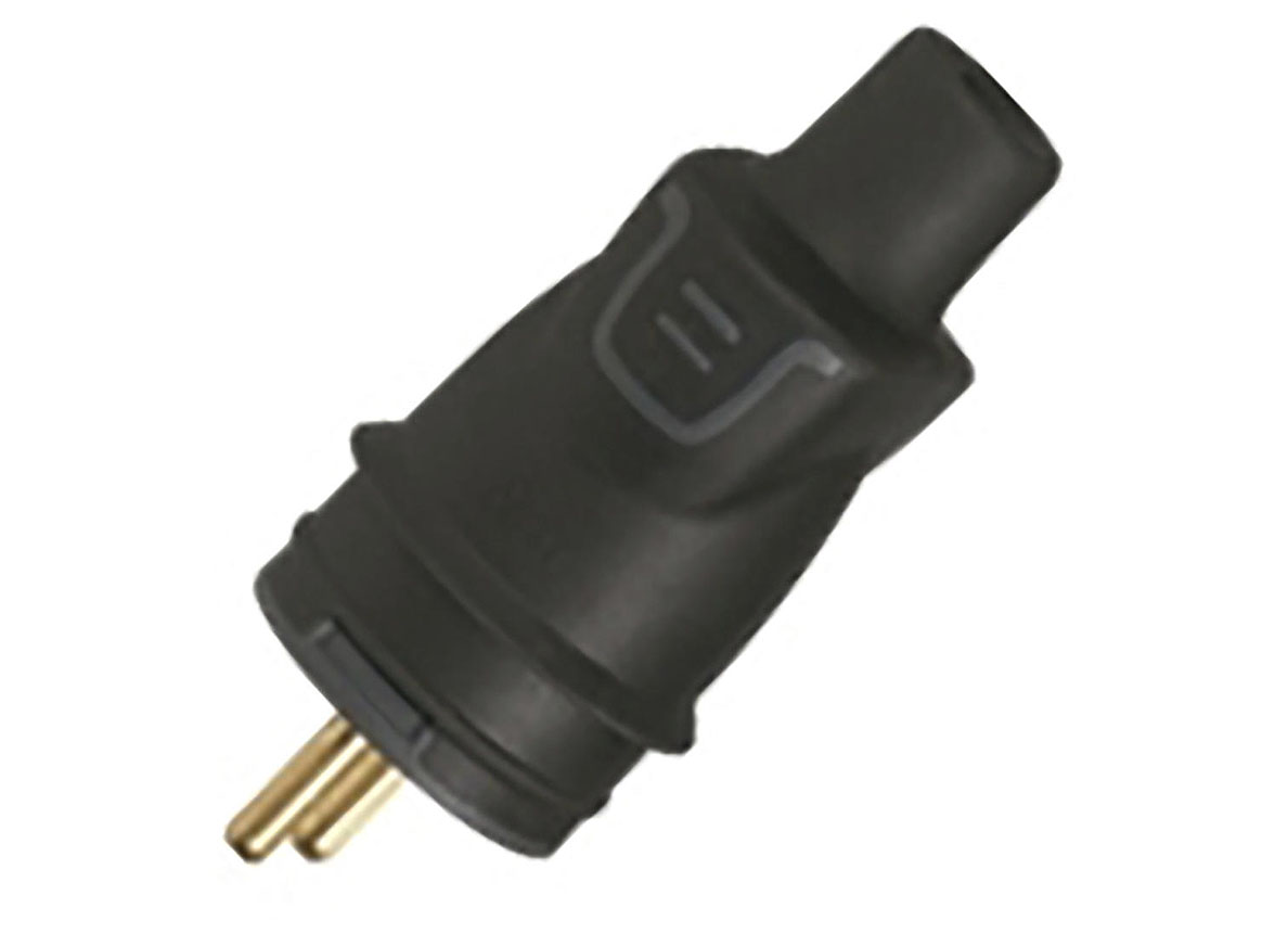 FICHE CAOUTCHOUC NOIR IP44 BIPOLAIRE + TERRE