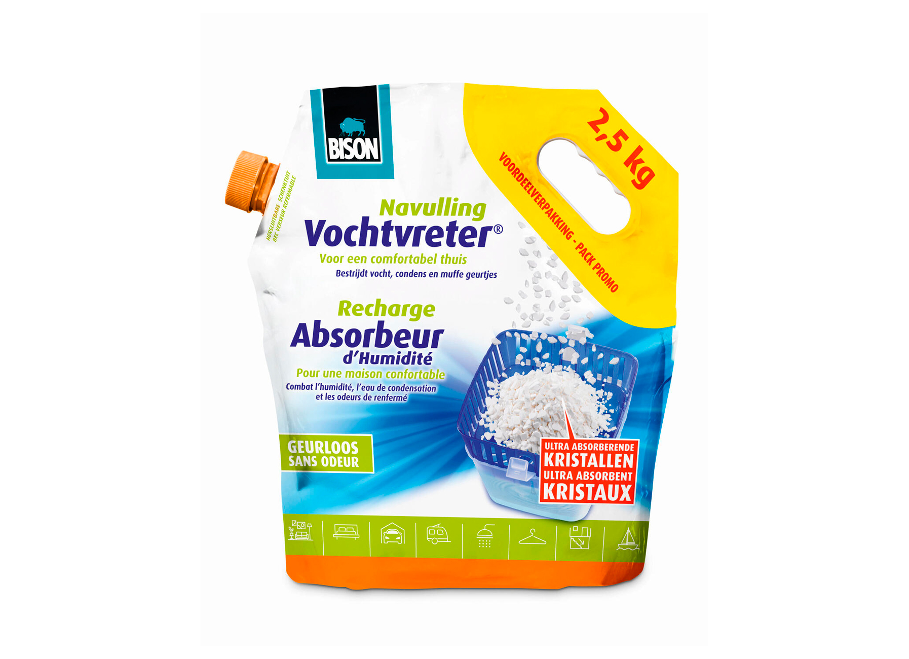 BISON ABSORBEUR D'HUMIDITE CRISTAUX NEUTRES SAC 2.5 KG