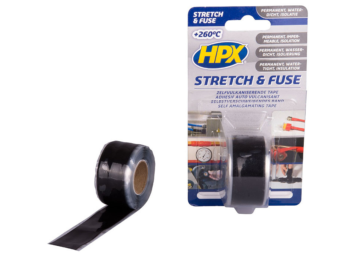 HPX STRETCH & FUSE ZWART 25MMX3M