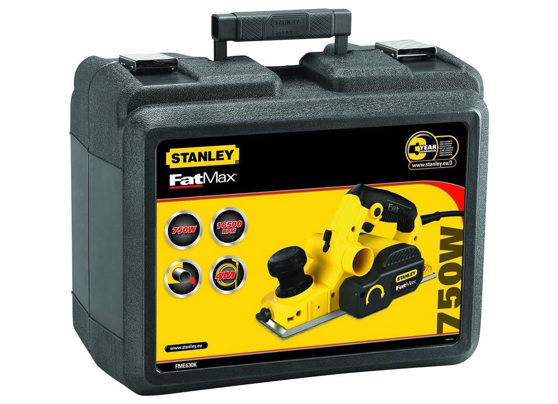 Stanley FME630K-QS FatMax FME630K Electric Planer (750 Watt, 82 mm Planing Width, Switchable Chip Ejection, Flat-Milled Planer with 3V Grooves