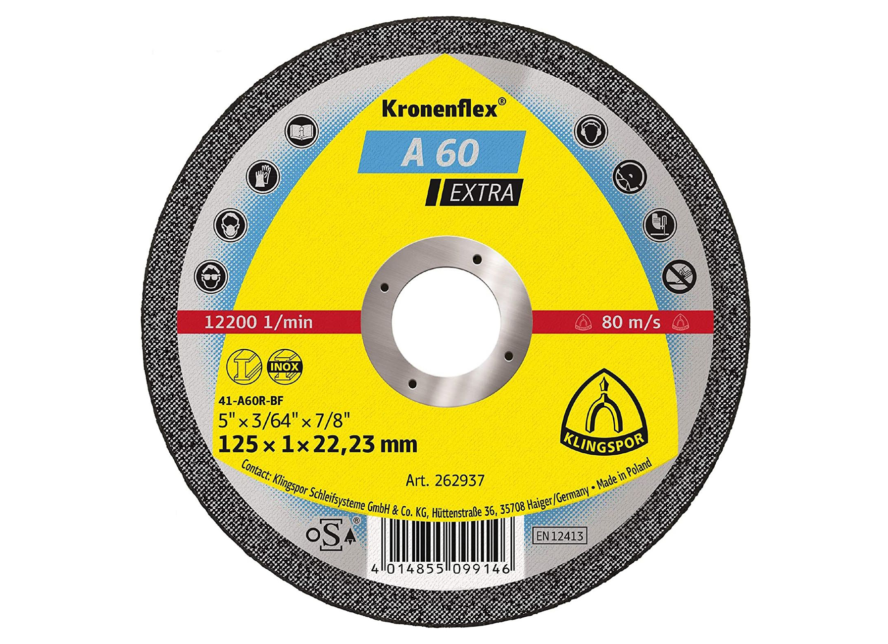 KLINGSPOR KRONENFLEX DISQQUE A TRONCONNER A60 EXTRA PLAT Ø115X1MM TROU 22,23MM