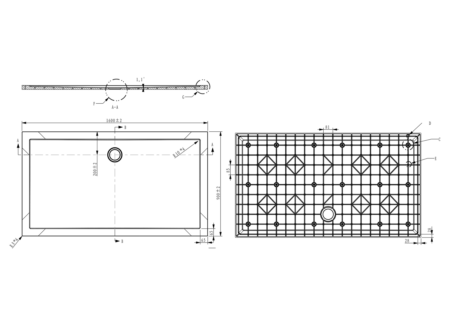 VMGO HELION DOUCHEBAK 160X90X3.5CM