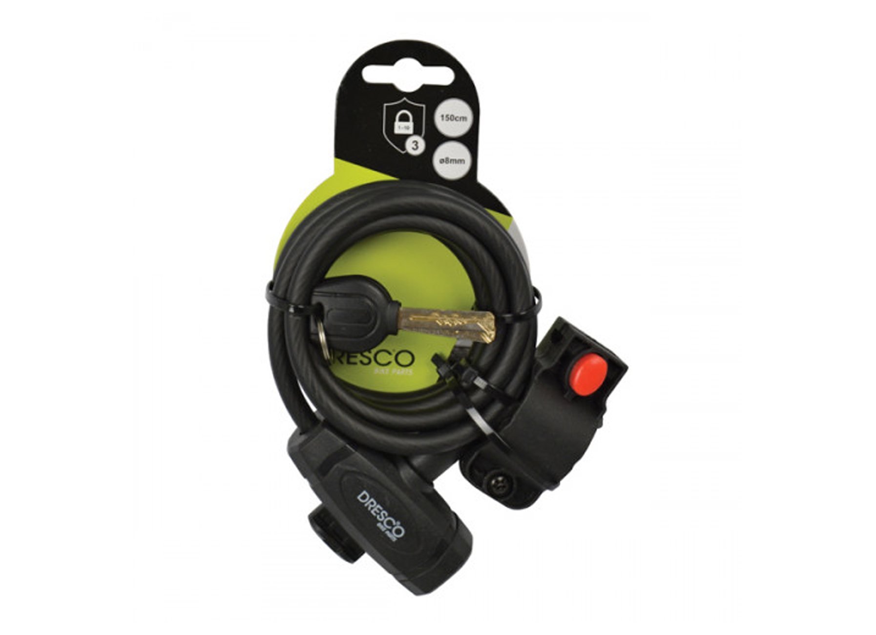 CABLE SPIRAL ANTIVOL 150CM Ø8MM + SUPPORT 2 CLES