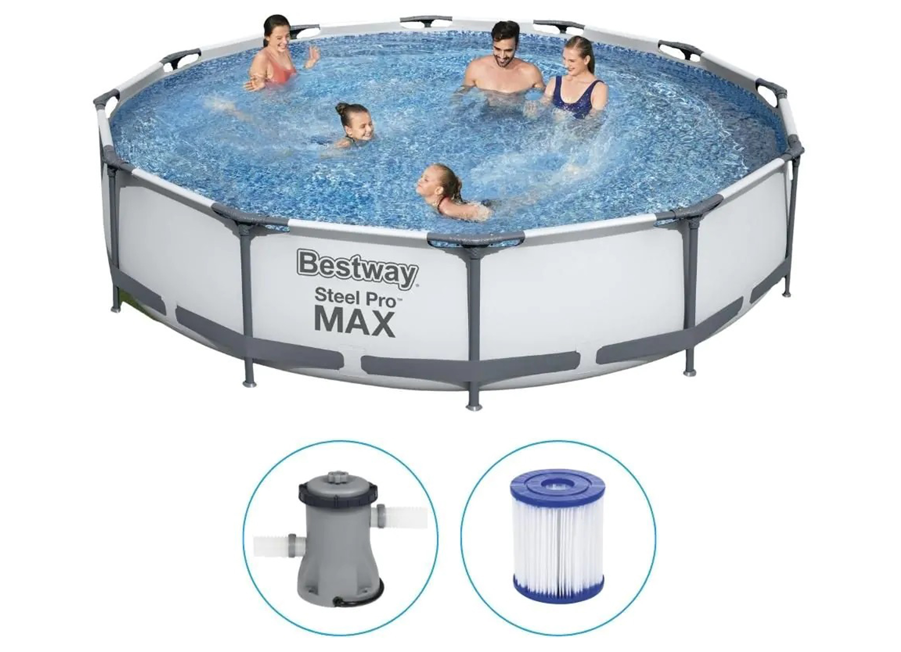 BESTWAY PISCINE STEEL PRO FRAME Ø3.66M X H76CM + POMPE + CARTOUCHE FILTRE