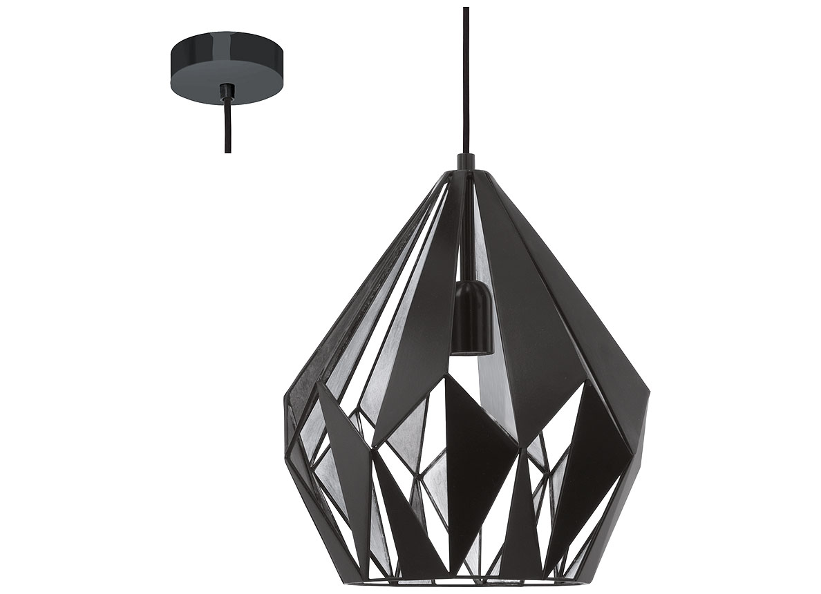 HANGLAMP VINTAGE CARLTON 1 ZWART/ZILVER