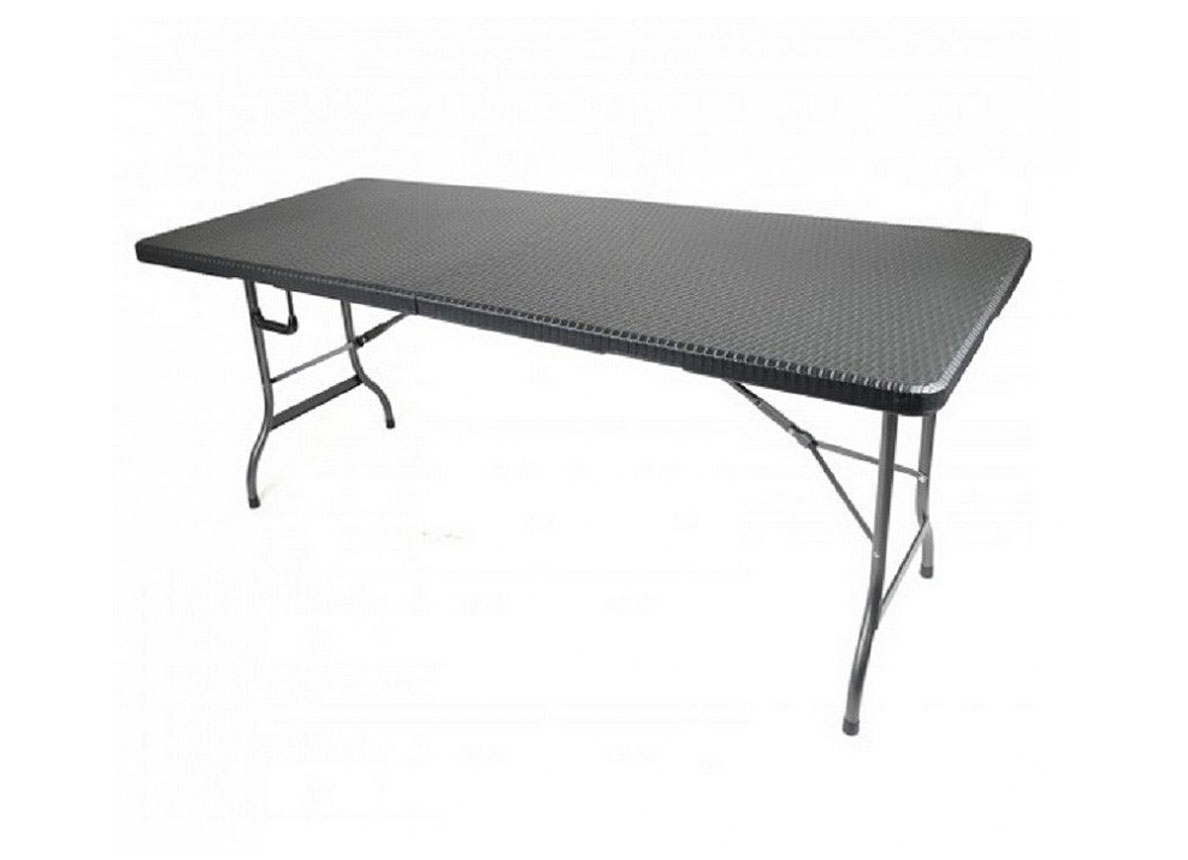 Table Pliante Pvc Resine Tressee Noir 180x75x74 Cm Jardin
