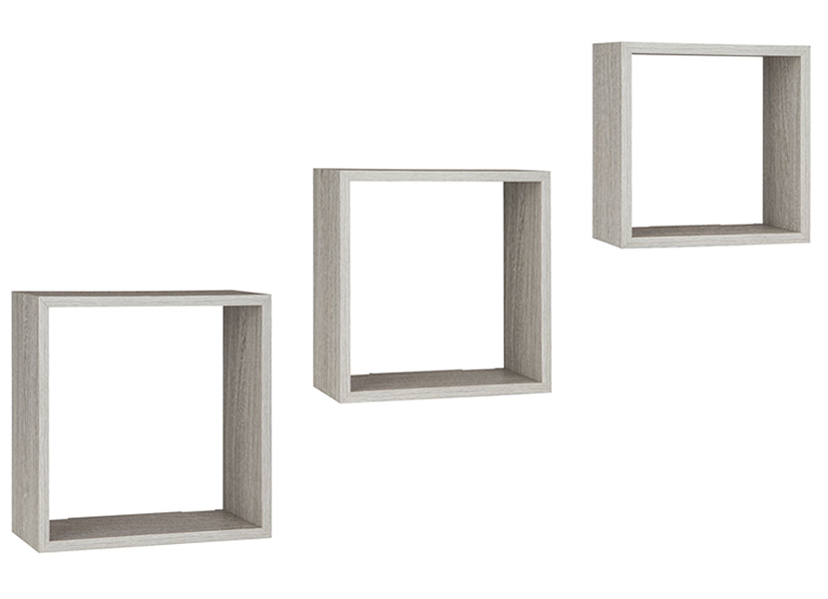 SET DE 3 ETAGERES MURALES CHENE GRISE