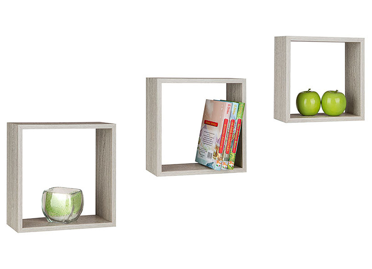 SET DE 3 ETAGERES MURALES CHENE GRISE