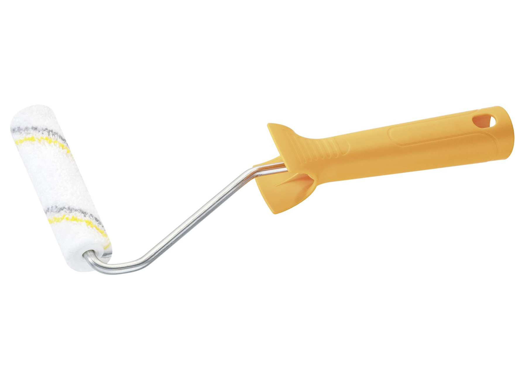 ROULEAU DE LAQUAGE 10CM Ø15 MICROFIBRE JAUNE/GRIS 5MM RUGUEUX + MONTURE Ø6 27CM