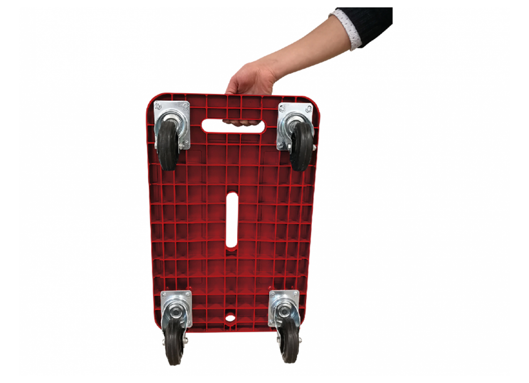 PLATEAU TRANSPORTEUR ROUGE 4 ROUES PIVOTANTES CAOUTCHOUC NOIR