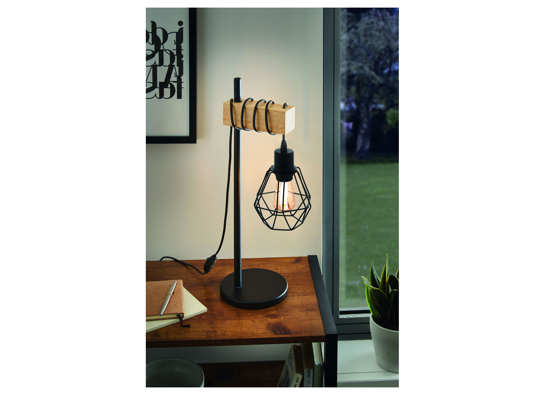 EGLO LAMPE A POSER TOWNSHEND 5 NOIR/BOIS 1X60W