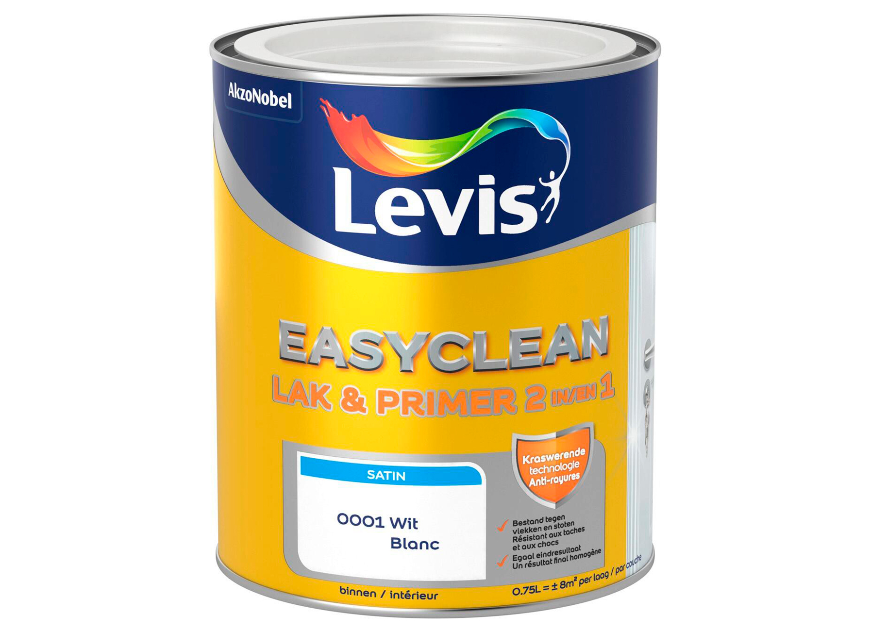 LEVIS EASYCLEAN LAK & PRIMER ZIJDEGLANS WIT 0.75L