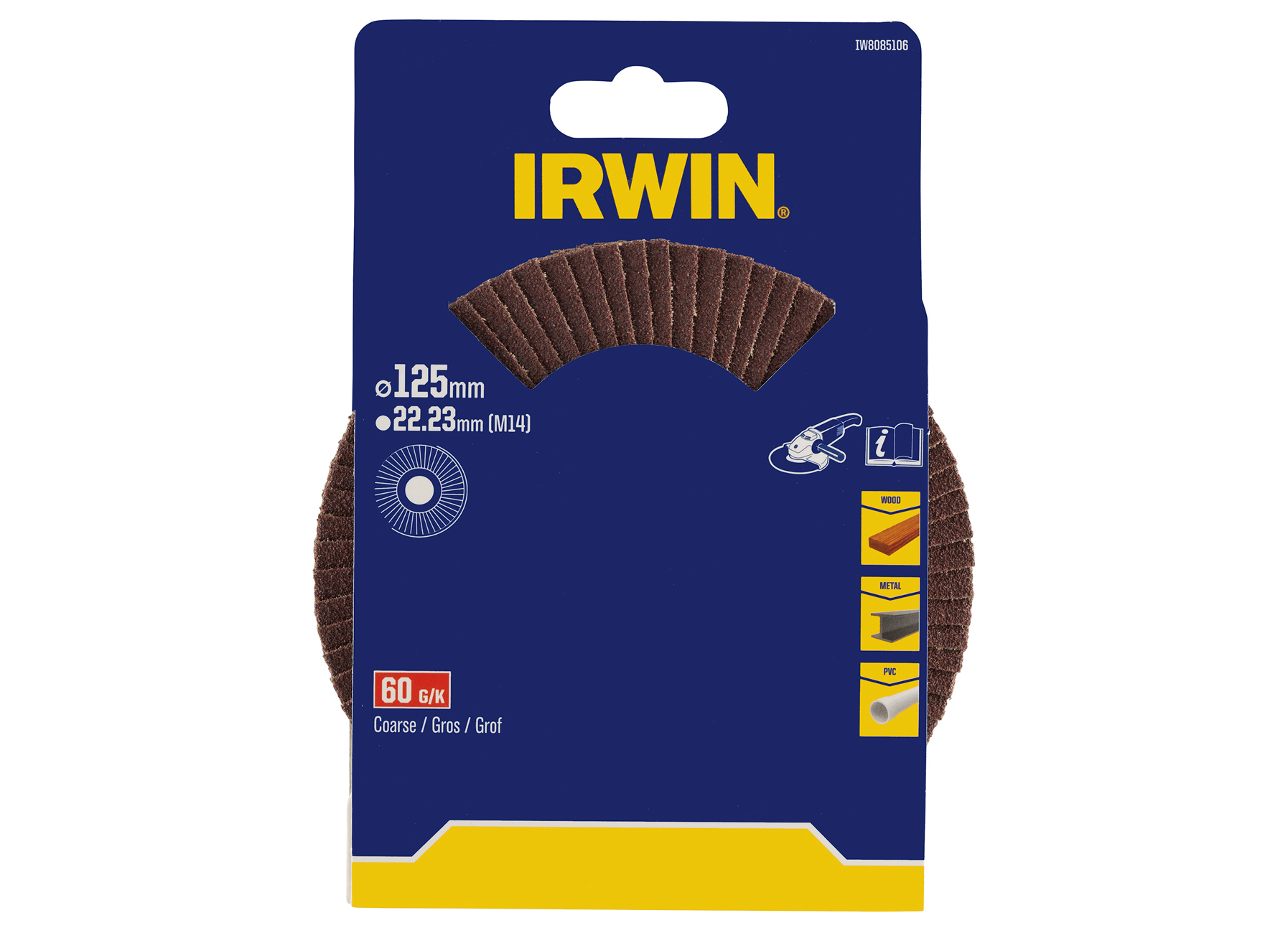 IRWIN DISQUE A LAMELLES (MEULEUSE D'ANGLE), Ø 125, K60