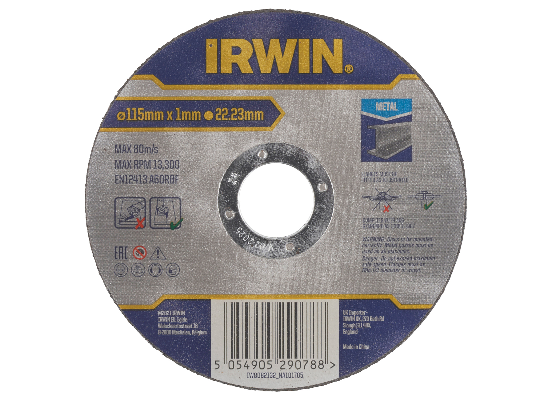 IRWIN PRO PERFORMANCE DISQUE A TRONCONNER POUR METAUX, PLAT - 115MM X 1.0MM