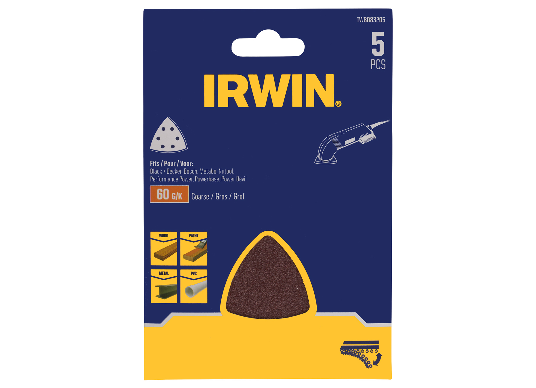 IRWIN SCHUURSTROKEN DELTA 92X92X92MM VELCRO, K60