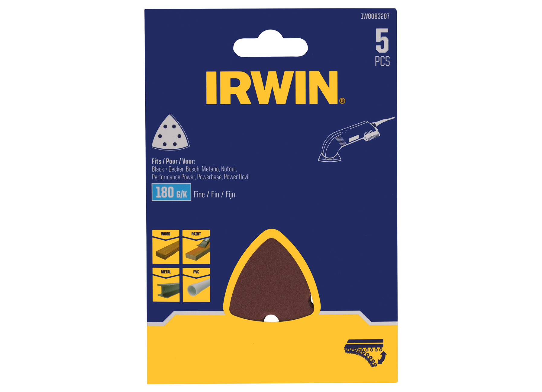 IRWIN SCHUURSTROKEN DELTA 92X92X92MM VELCRO, K180