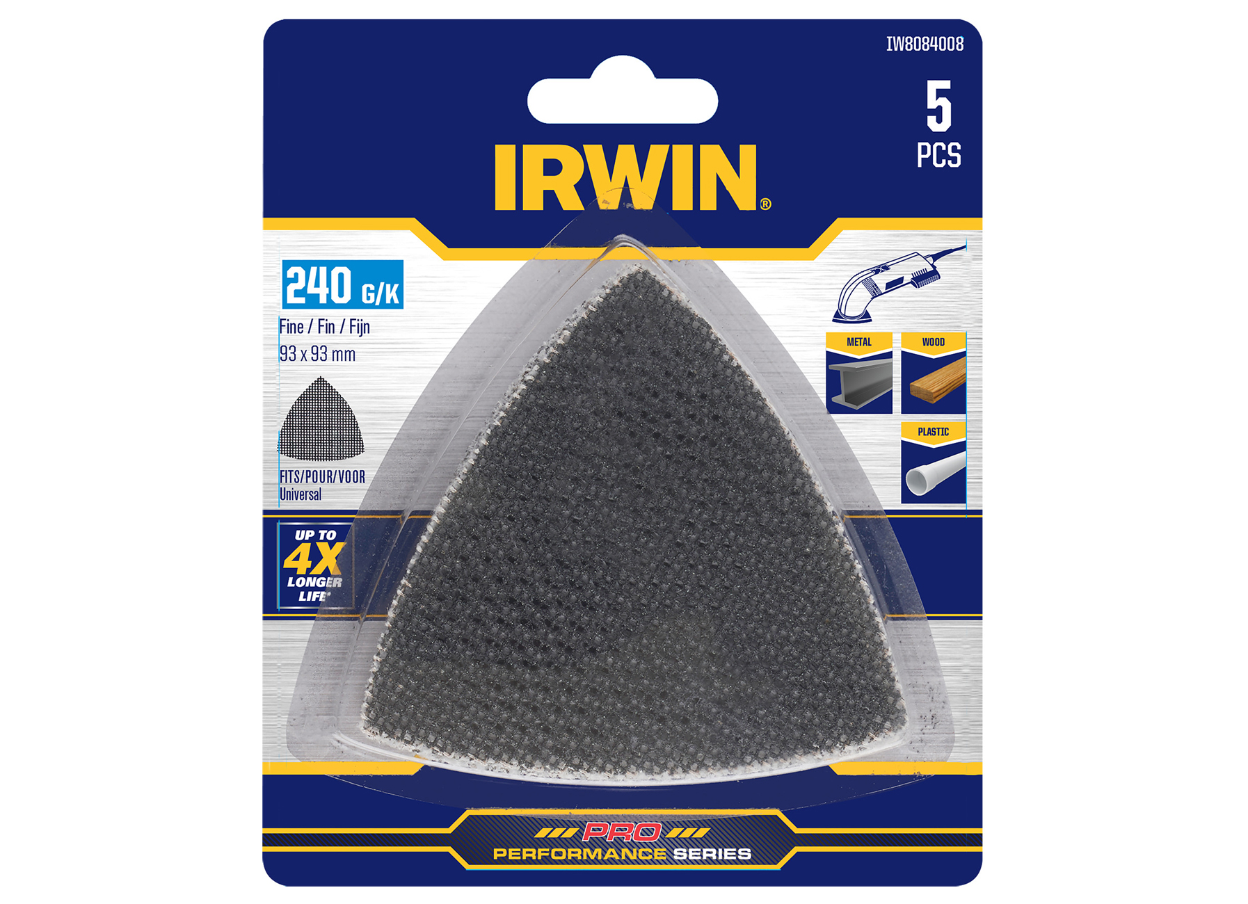 IRWIN ABRASIFS SYNTHETIQUE DELTA (TRIANGLE, POUR TOUTES MARQUES) PIED 92X92X92MM, AUTO-ADHESIFS, K240