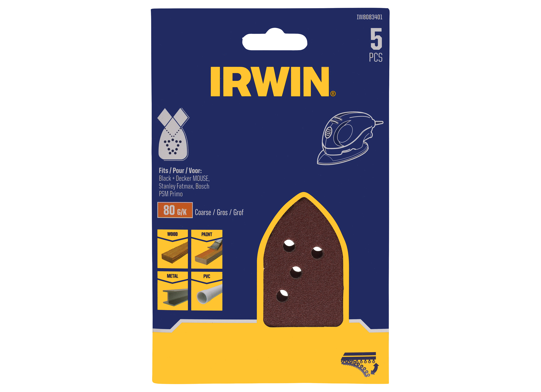 IRWIN PAPIERS ABRASIFS PALM SANDER 130X90MM STANDARD - K80