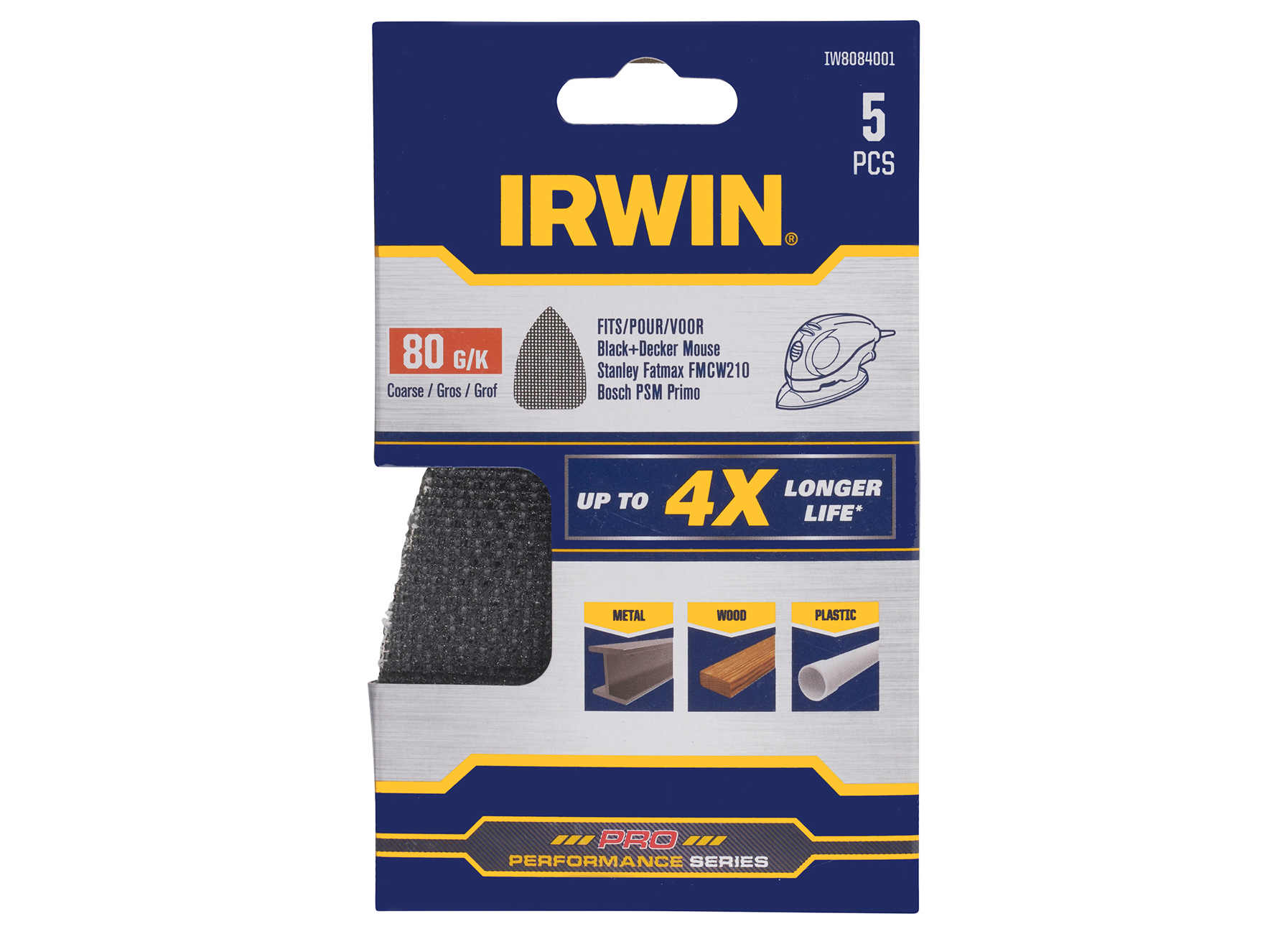 IRWIN ABRASIFS SYNTHETIQUE PALM SANDER B+D ET BOSCH PRIMO, AUTO-ADHESIFS K80