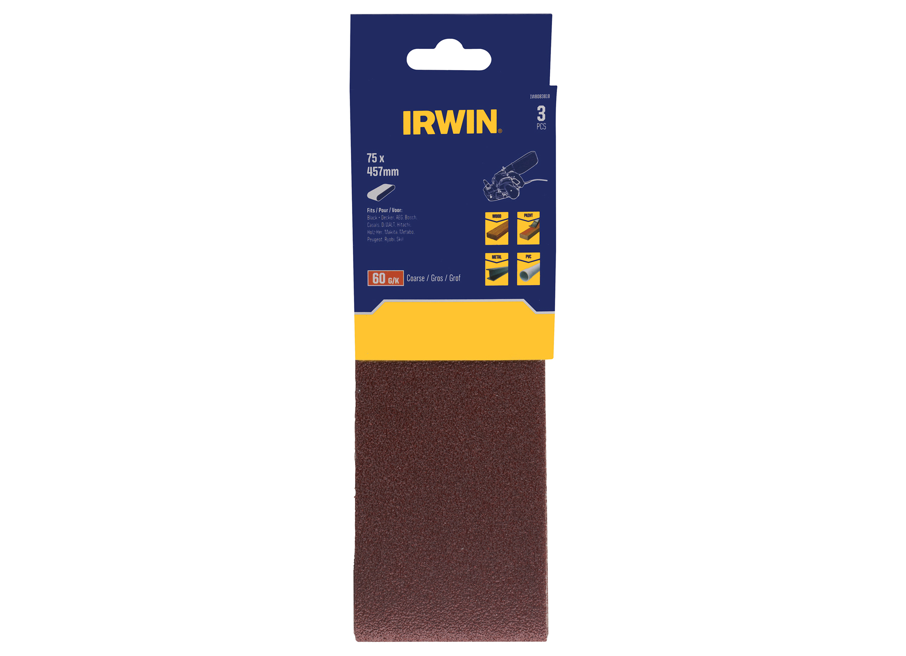 IRWIN BANDES ABRASIVES 75X457MM, K60